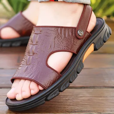 GENUINE LEATHER OUTDOOR CROCODILE PATTERN FASHION SANDALS